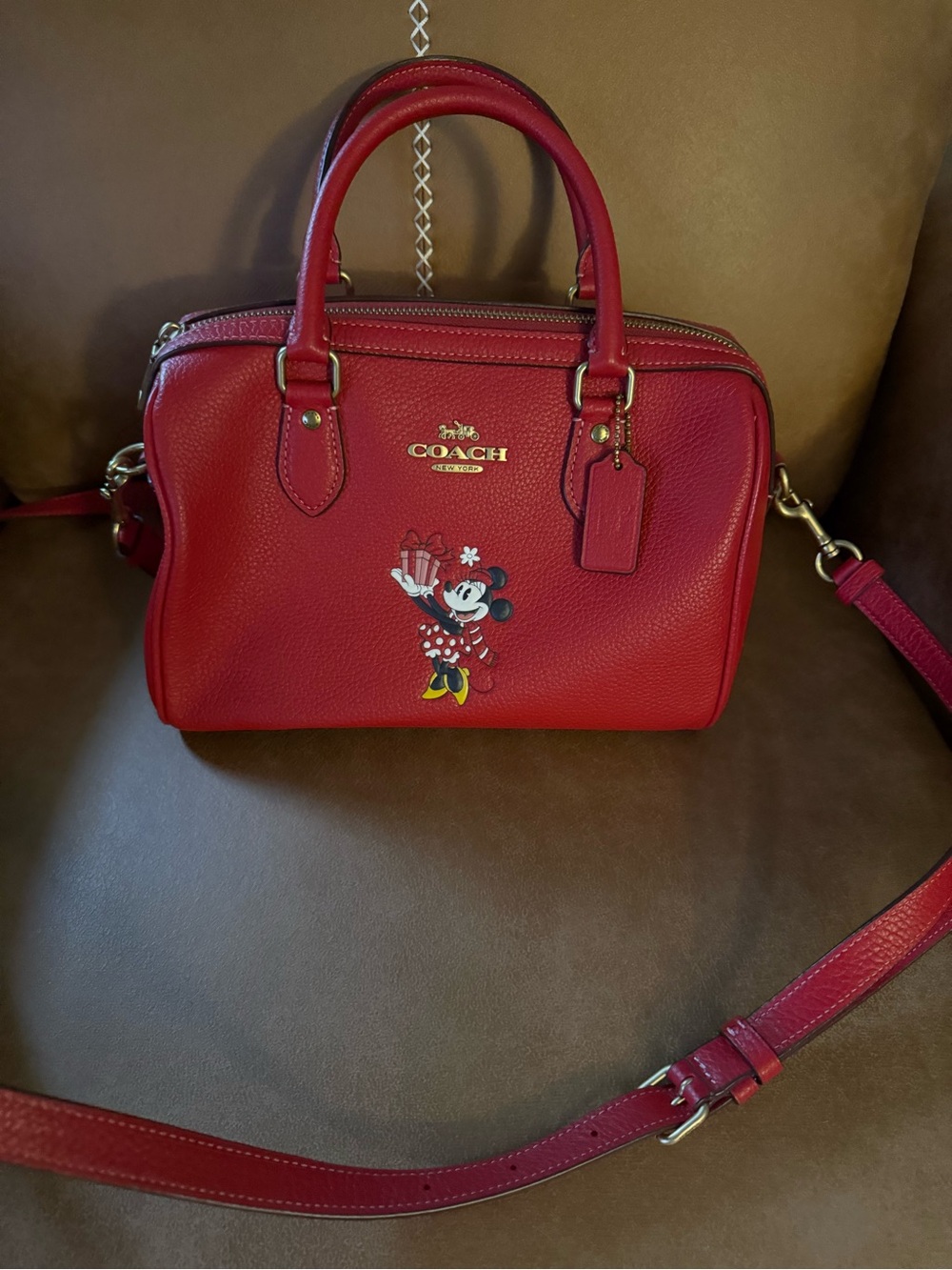 Coach Red Minnie Mouse Convertible Crossbody Satchel